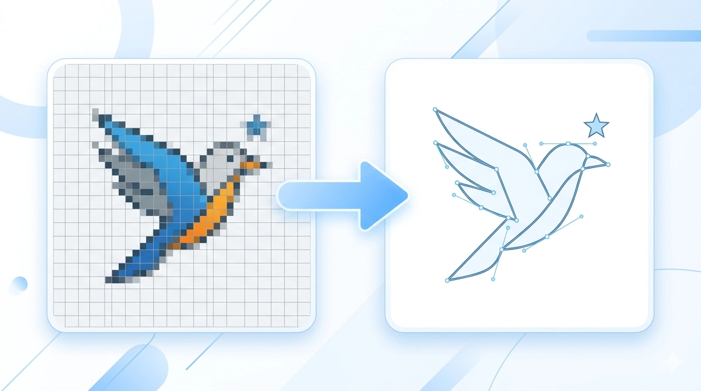 Illustration showing a raster image being traced into SVG vector paths