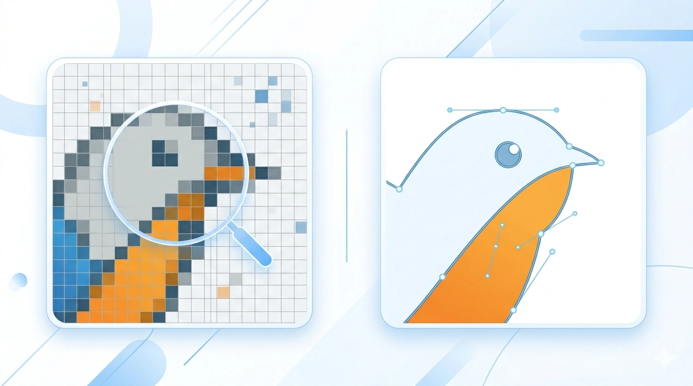 Side by side comparison of raster pixels and smooth SVG vector curves