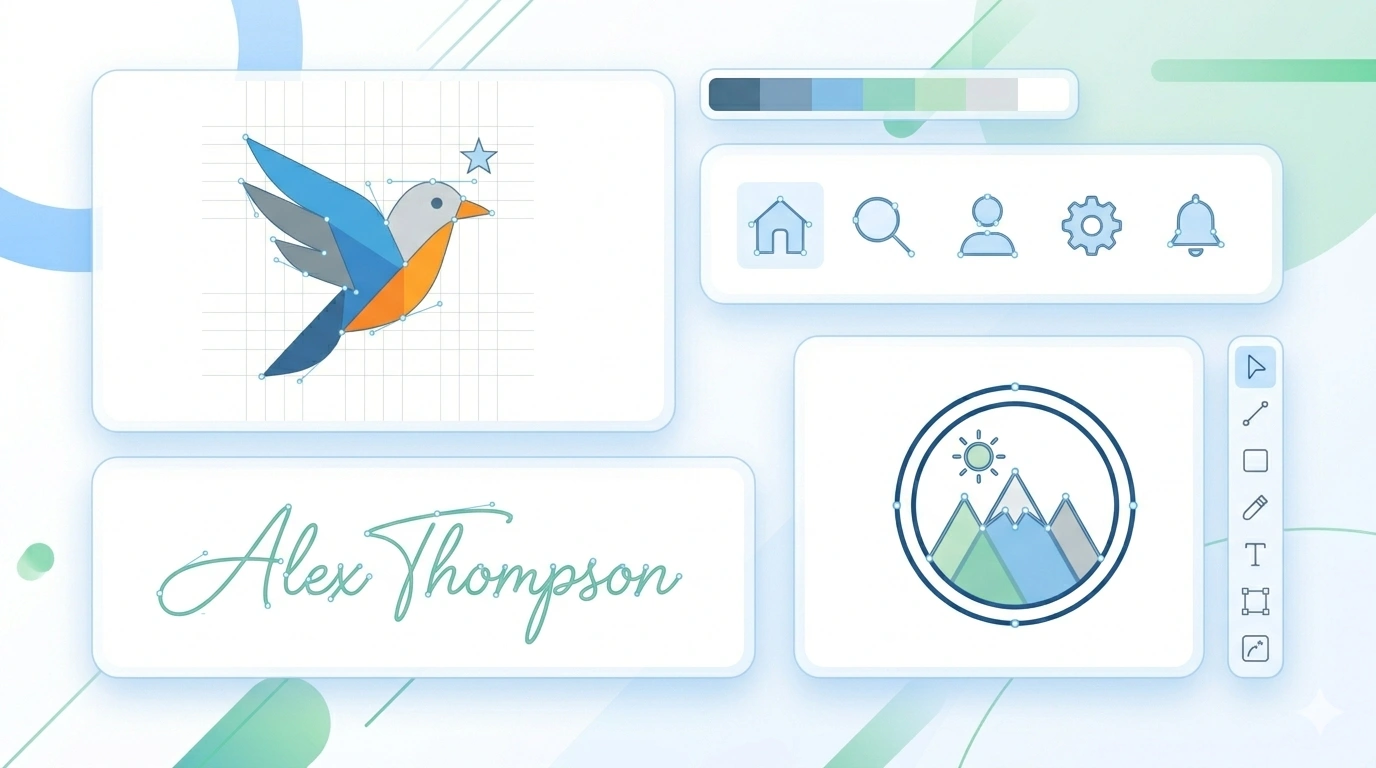 Examples of logo, icon, signature, and badge graphics that work well for SVG conversion